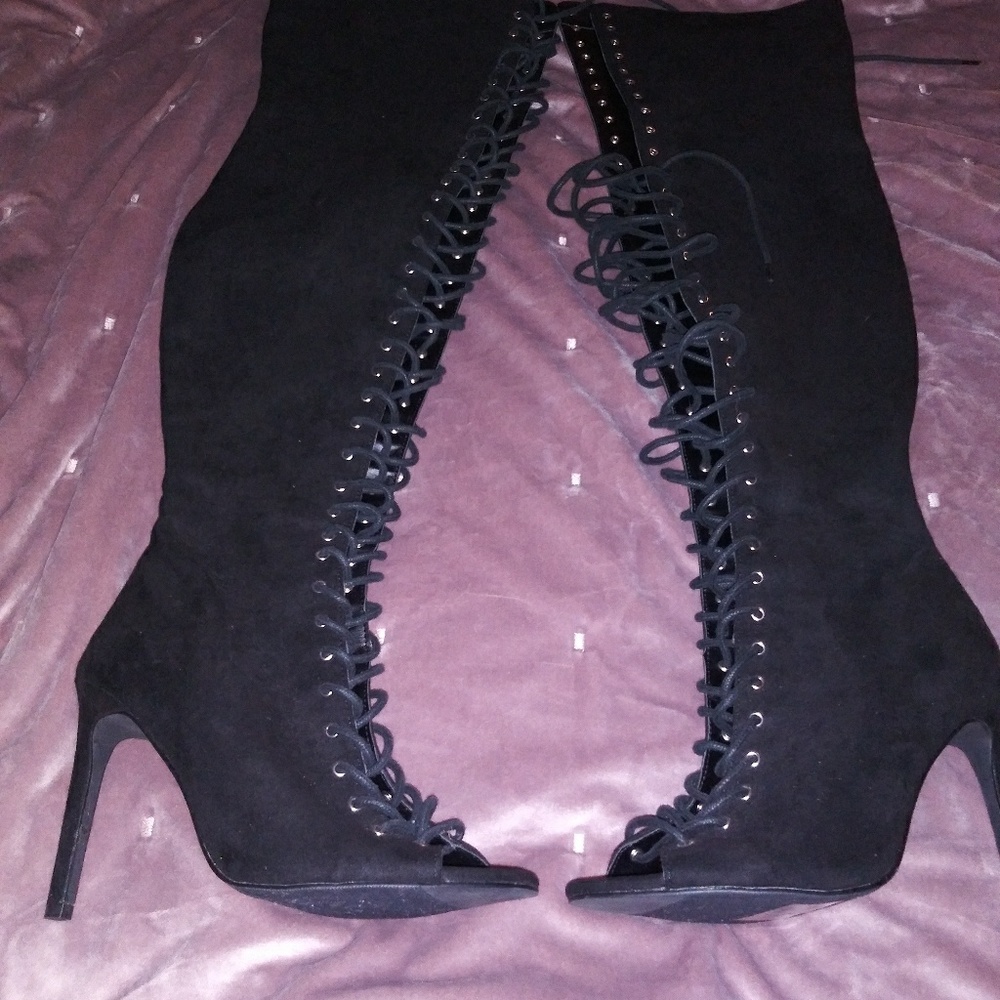 NEW Faux Suede thigh-high lace up boots